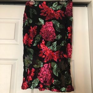Black and floral sequin pencil skirt